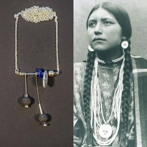 ethnic sautoir necklace lava from Santorini, sea glass, pebble