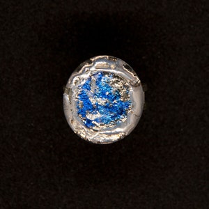 Glass ball ring with blue reflections, silver, adjustable ring, silver-plated brass