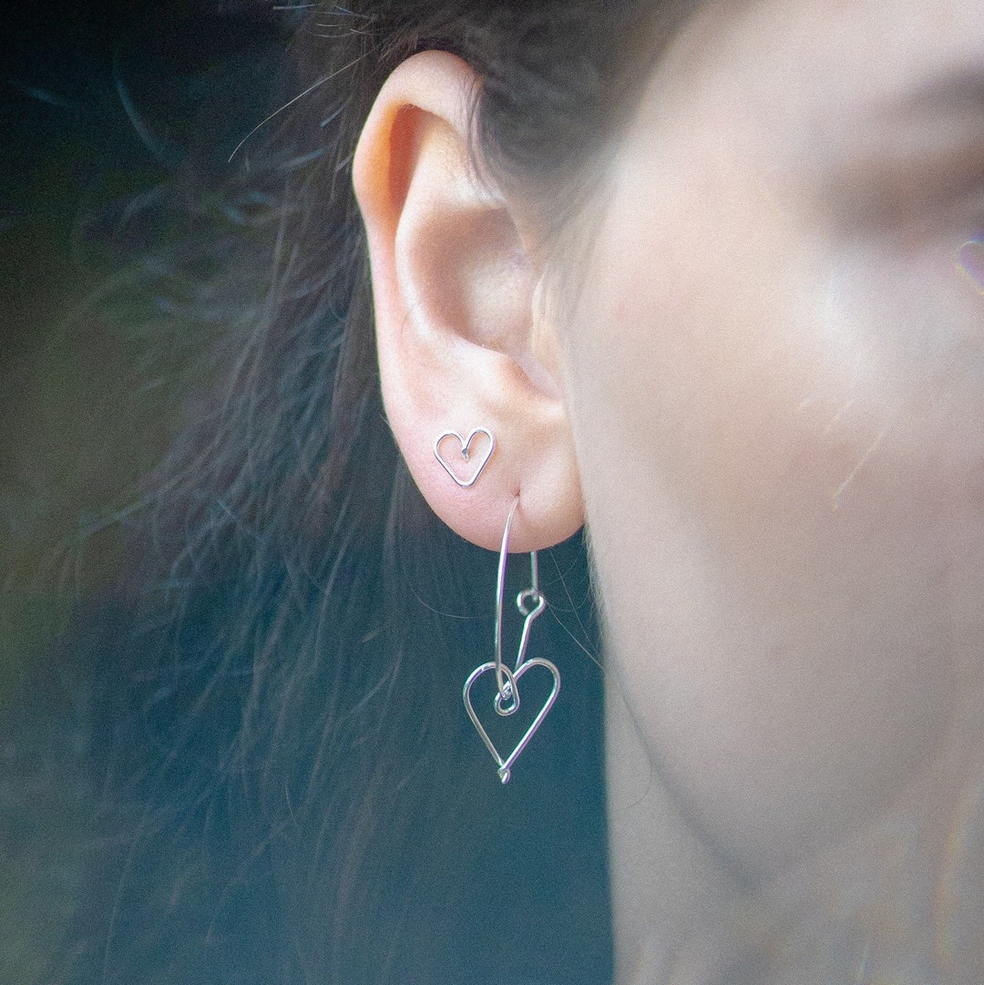 Handmade Wire Heart Hoop Earrings: Silver Plated Dainty Jewelry - Etsy