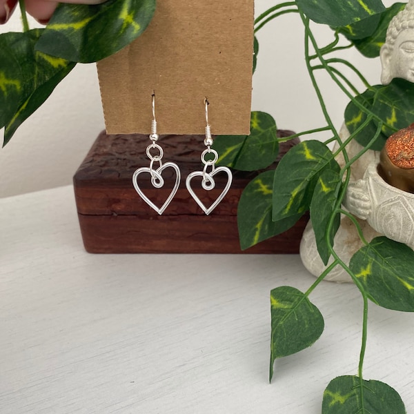 Handmade Wire Heart Earrings Dainty Jewellery Silver Gold Gifts for Her Unique Gifts Handmade Special