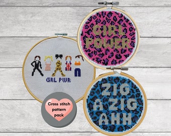 Cross stitch pattern pack x3 Spice Girls themed patterns - DMC colour chart