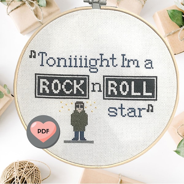 Pattern: Counted cross stitch "Rock n Roll star " lyrics Oasis - full colour chart and instructions instant PDF download