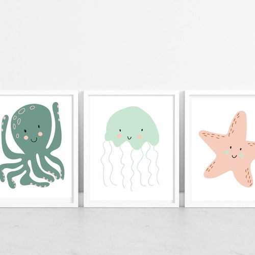 Nautical Nursery Art Set 4 Posters Baby Printable Navy Decor Etsy