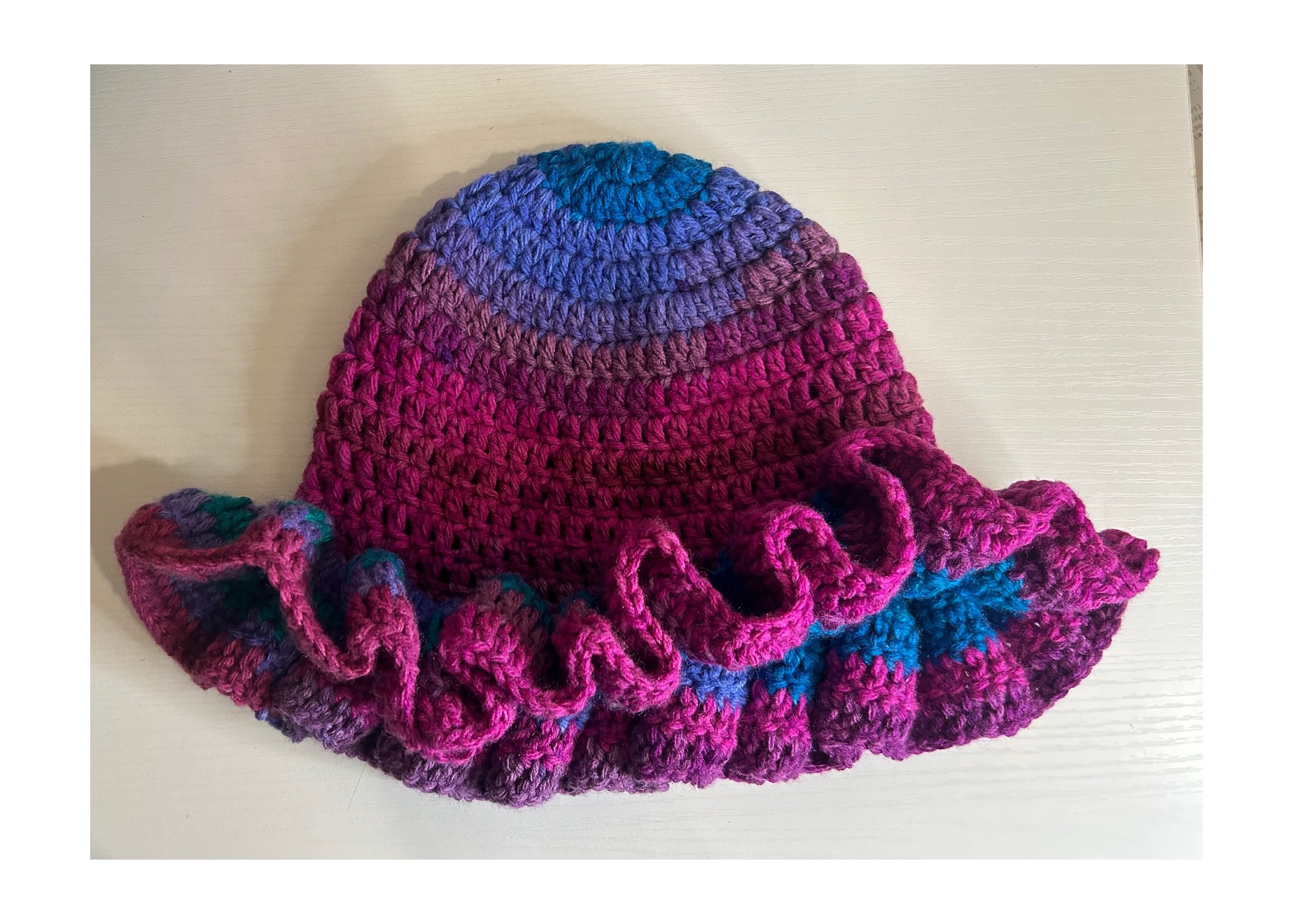 Mermaid Purple & Blue Handcrafted Acrylic Crochet Ruffle Hat OS Mermaid Crochet Ruffle Hat: Iridescent Whimsical Style - Etsy main image 4