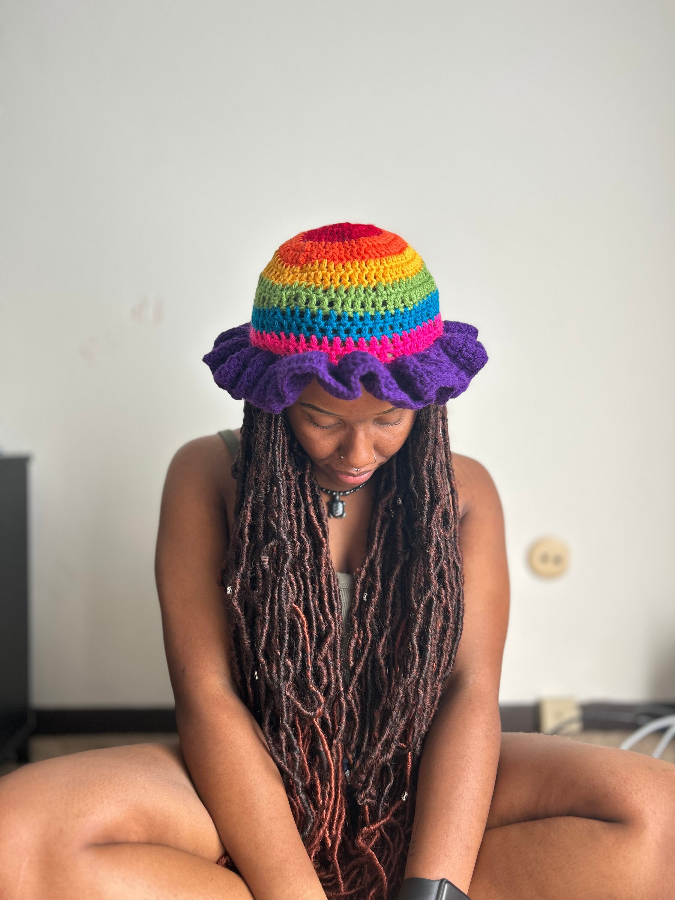 Crochet Bucket Hat Women Multicolor Ruffle Fashion Sun Protection Cozy Cap Handmade Crochet Ruffle Bucket Hat - Slouchy Beanie Style  main image 2