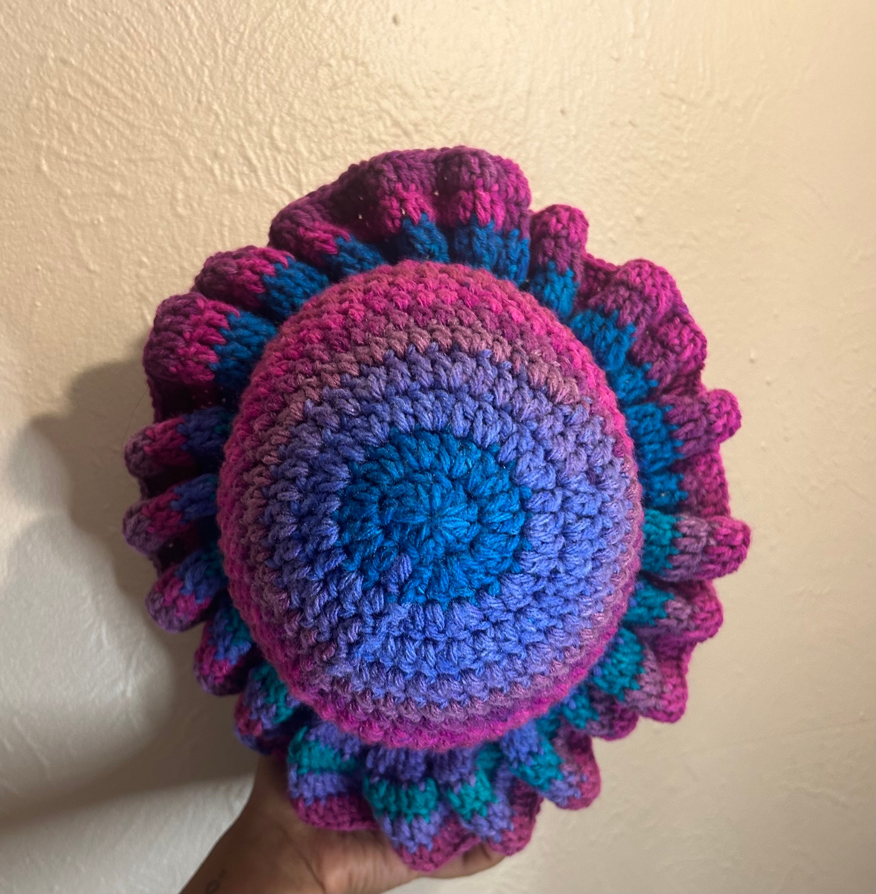 Mermaid Crochet Ruffle Hat: Iridescent Whimsical Style - Etsy display picture 1