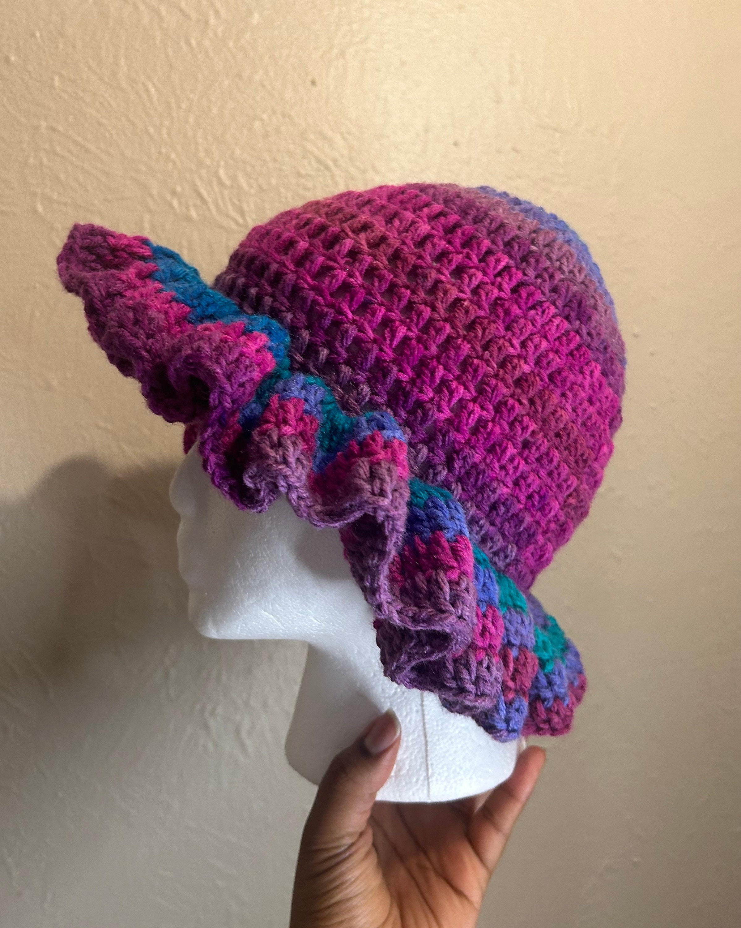 Mermaid Crochet Ruffle Hat: Iridescent Whimsical Style - Etsy