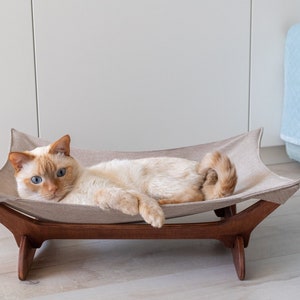 Cat hammock, cat bed, cat hammock stand, cat hammock bed, cat couch, outdoor cat hammock, wood cat hammock cooling, cat hanging bed,cat sofa image 1