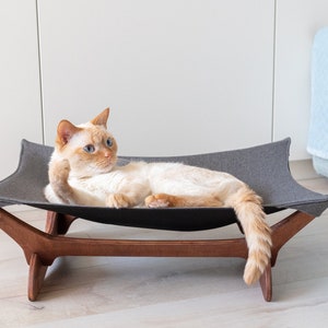 Cat hammock, cat bed, cat hammock stand, cat hammock bed, cat couch, outdoor cat hammock, wood cat hammock cooling, cat hanging bed,cat sofa image 2