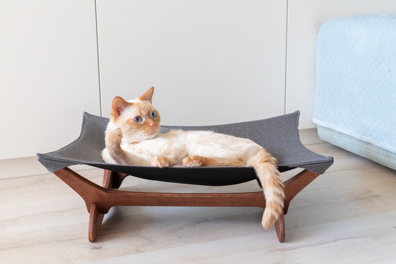 Cat hammock, cat bed, cat hammock stand, cat hammock bed, cat couch, outdoor cat hammock, wood cat hammock cooling, cat hanging bed,cat sofa image 2