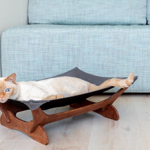 Cat hammock, cat bed, cat hammock stand, cat hammock bed, cat couch, outdoor cat hammock, wood cat hammock cooling, cat hanging bed,cat sofa image 3