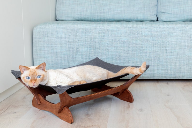 Cat hammock, cat bed, cat hammock stand, cat hammock bed, cat couch, outdoor cat hammock, wood cat hammock cooling, cat hanging bed,cat sofa image 3