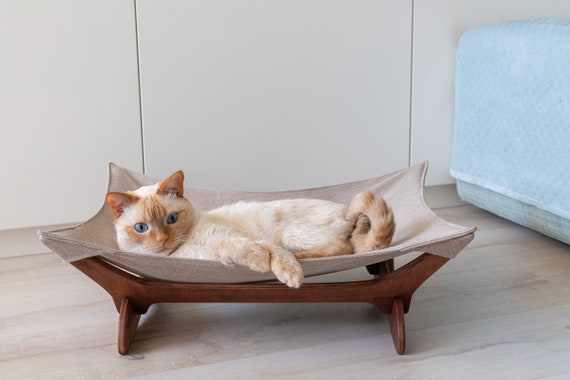 Hamaca para gatos de 24 pulgadas, sofá cama elevada con soporte resistente,  silla de descanso elevada para gatitos de interior y gatos adultos (lona
