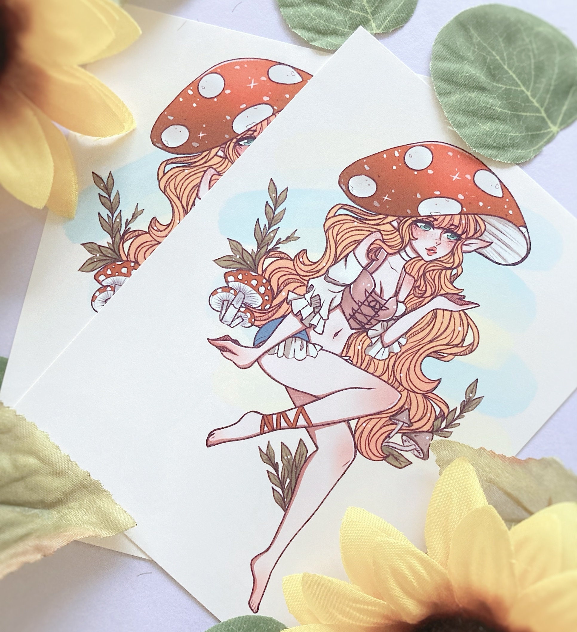 Cute Mushroom Hat Girl Print~Kawaii Print~