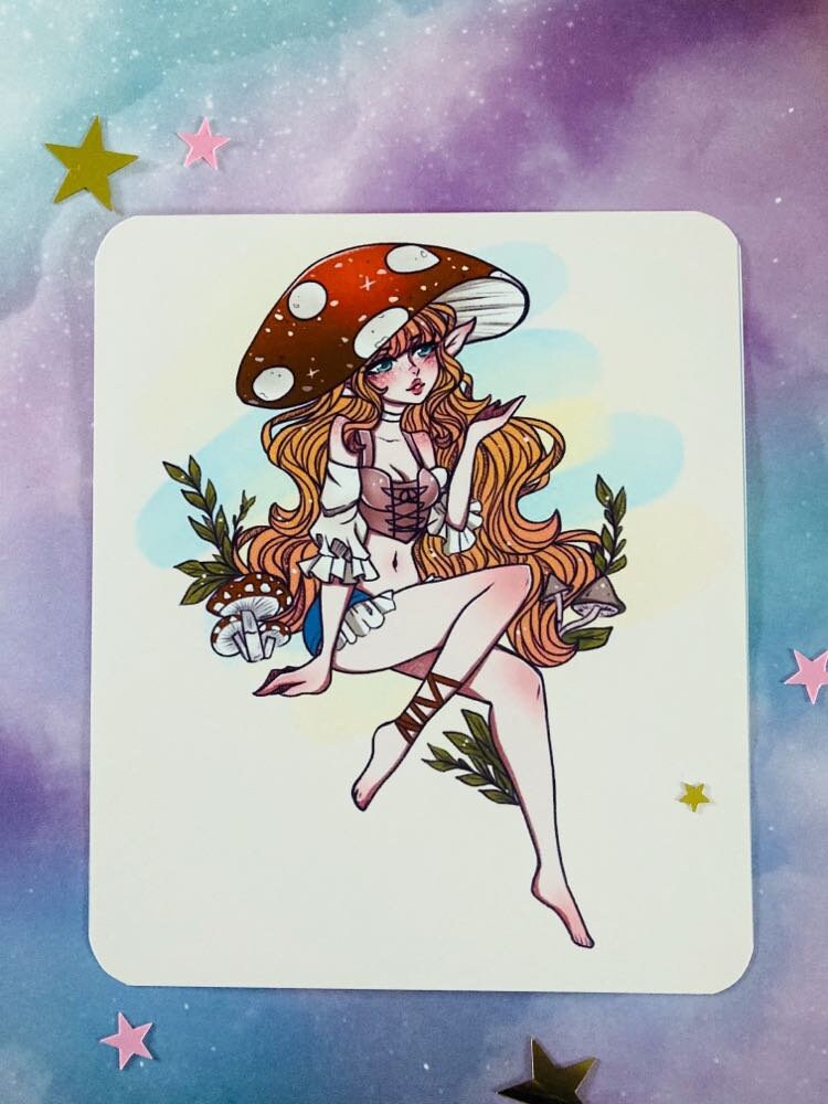 Cute Mushroom Girl PrintKawaii Print Etsy