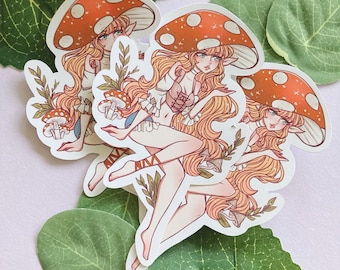 Mushroom Girl Cottage Sticker