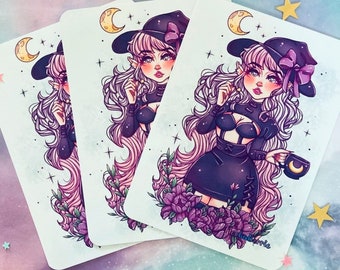 Coffee Cup Witch Art Print~ Kawaii Print~