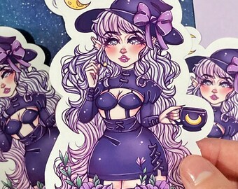 Moon Coffee Witch Sticker~Kawaii Halloween Sticker~