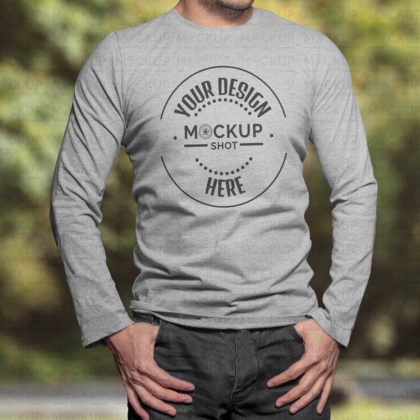 Athletic heather Long Sleeve Shirt Mockup - Man Long Sleeve Mockup - Grey Bella Canvas 3501 Mockup - Man shirt Mockup - shirt Mockup