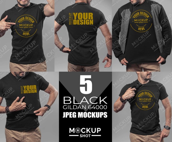 Gildan 64000 Black Mockup Male Mockup T-shirt Mockup 64000 