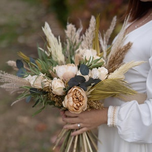 Ivory Wedding Bouquet Eucalyptus Bouquet Boho Wedding Bouquet Ivory Wedding Theme Green White Dried Flower Bouquet for Bridesmaids Bouquet