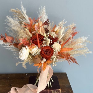 Terracotta Bouquet Boho Bridal Bouquet Dried Flowers Bouquet Rustic Wedding Flowers Fall Themed Bouquet Terracotta Wedding Flowers for Bride