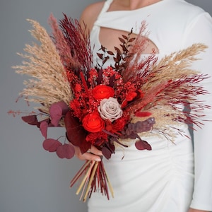 Wedding Bouquet Burgundy Bridal Red Boho Bouquet Burgundy Bridesmaids Bouquet Dried Flowers Wedding Bouquet Red Green Boho Bride Red Bouquet