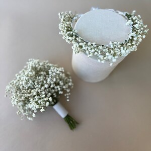 Flower girl bouquet and crown, babys breath bouquet, babys breath crown image 2