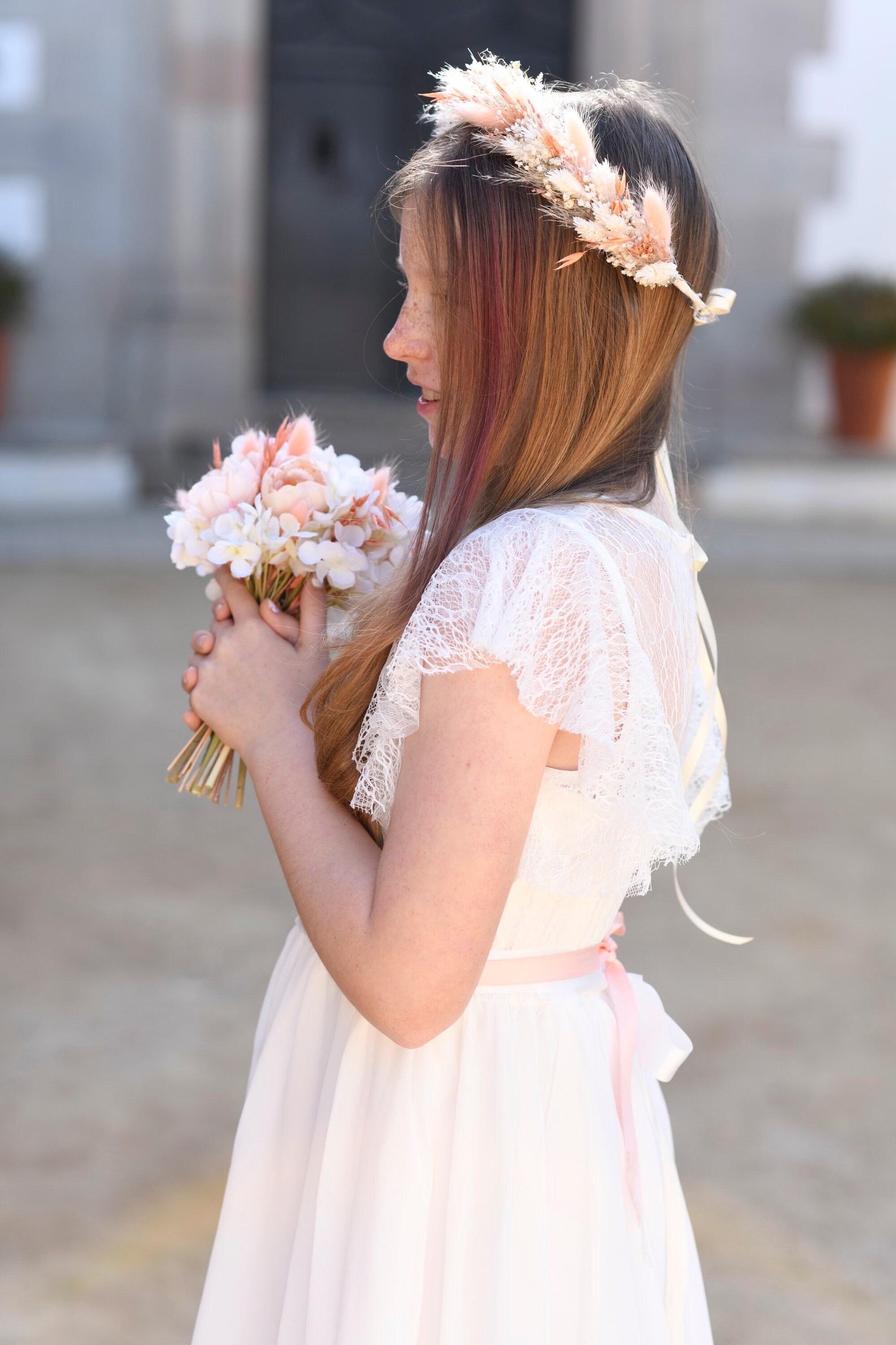 Flower Girl Bouquet Peach Flower Girl Flowers Flower Girl Etsy