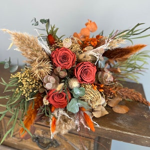 Terracotta Bouquet Boho Bridal Bouquet Dried Flowers Bouquet Rustic Wedding Flowers Fall Themed Bouquet Terracotta Wedding Flowers for Bride