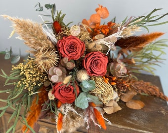 Terracotta Bouquet Boho Bridal Bouquet Dried Flowers Bouquet Rustic Wedding Flowers Fall Themed Bouquet Terracotta Wedding Flowers for Bride