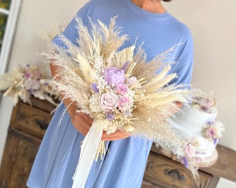 Staubiger Lavendel-Hochzeits-Blumenstrauß | Pastell Boho Trockenblumen
