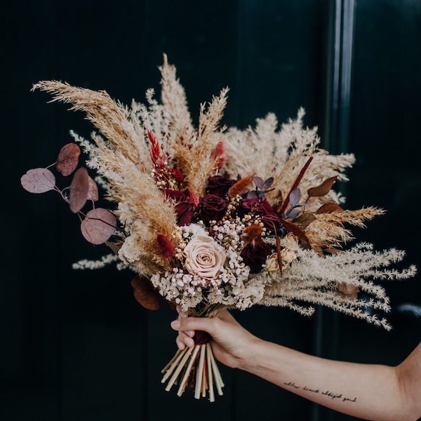 Burgundy Rust Boho Bridal Bouquet, Burgundy Burnt Orange, Boho Bouquet, Boho Wedding Bouquet, Dried Flower Bouquet, Boho Wedding Bouquet