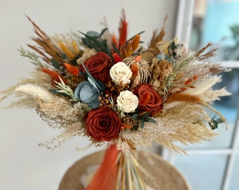 Bouquet Terracotta Wedding Bouquet Dried Flowers Bouquet Rustic Wedding Flowers Fall Themed Bouquet Terracotta Rust Flowers for Bride Boho