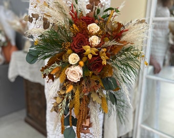 Cascade Rust Wedding Bouquet, Orange Rust Terracotta Bouquet, Boho Bridal Bouquet, Large Bridal Bouquet, Fall Bridal Bouquet, Boho Bride