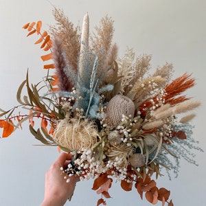Boho Wedding Bouquet, Rust and Blue Wedding Bouquet, Rustic Wedding Bouquet, Blue & Terracotta Bridal, Boho Bridal Bouquet, Boho Bridesmaid