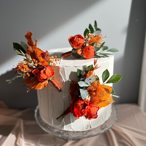 Cake Topper for Wedding Cake Decorations Dried Flowers Cake Toppers Silk Roses Cake Topper Floral Cake Decoration Rust Wedding Cake Decor