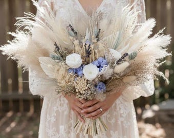 Bridal Bouquet Blue & White | Neutral Boho Wedding Flowers