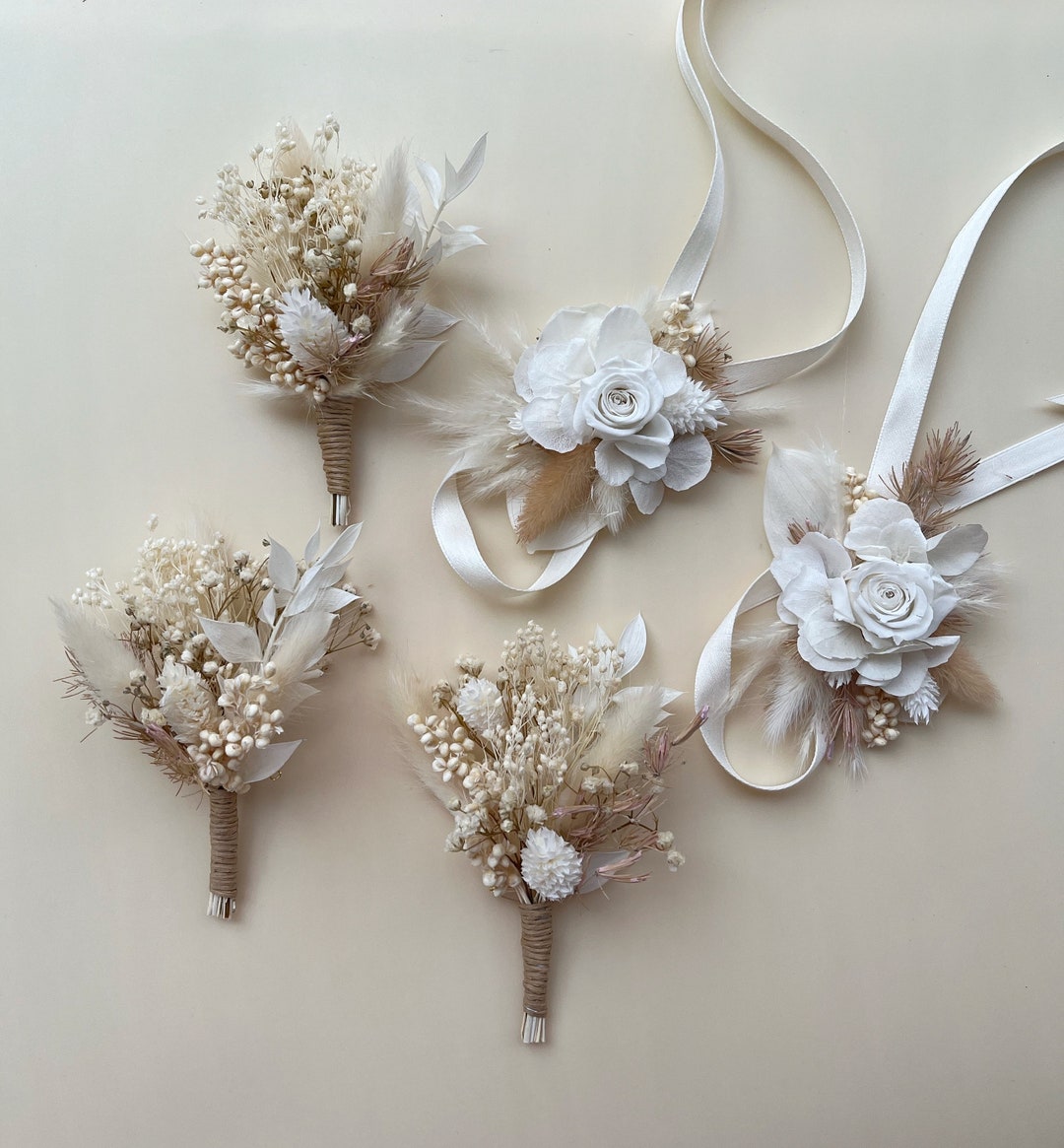 Bridal party sets ( tie and wrist flower ) wrist corsages for wedding and baptism weddings main image 1