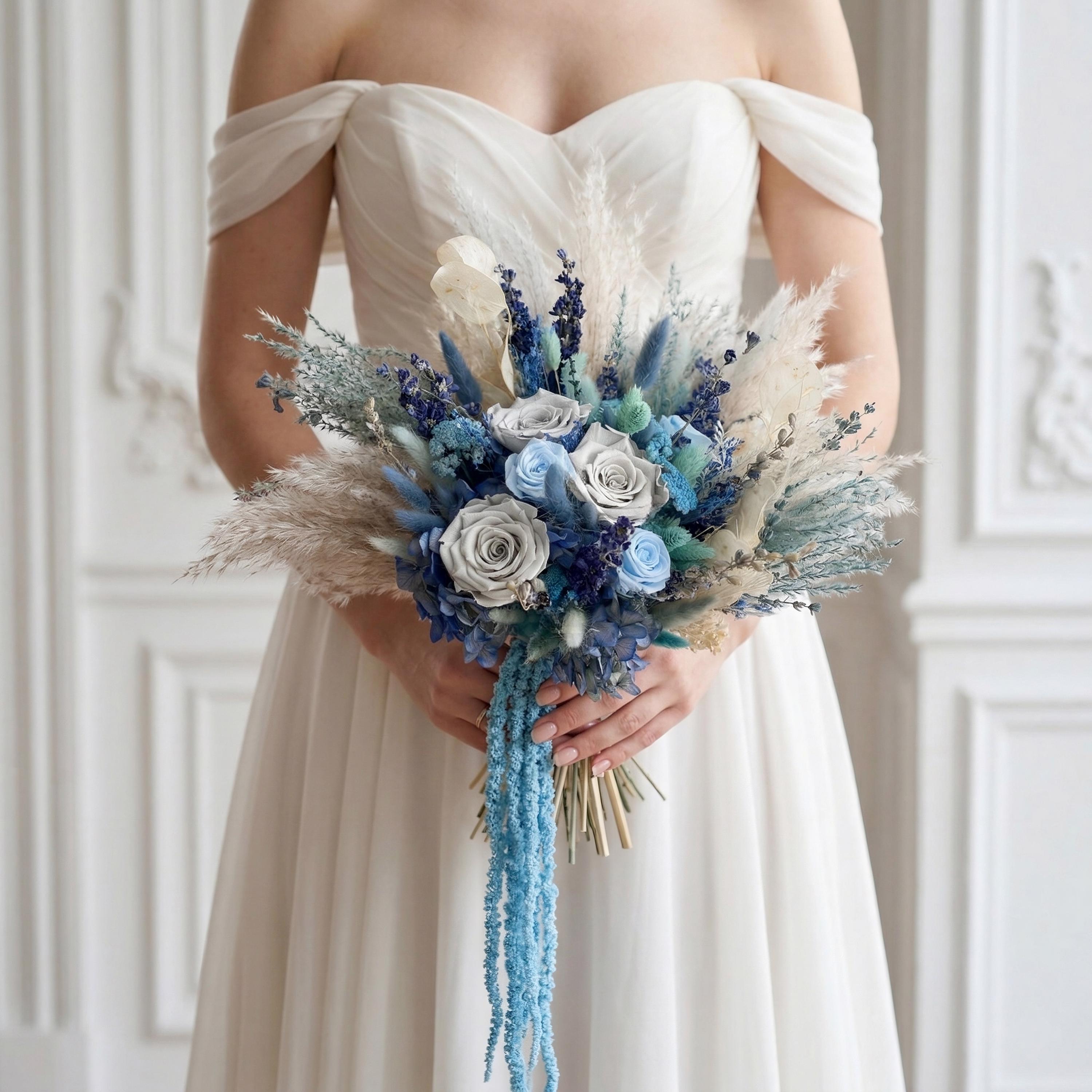 flowers for blue bridesmaid dresses Blue Premade Bridesmaid Bouquet