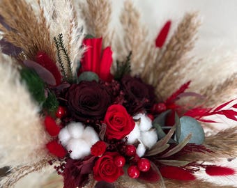 Burgundy Winter Wedding Bouquet | Boho Bridal Red Flowers