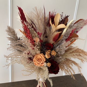 Burnt orange Wine Wedding Bouquet,Fall Bridesmaid, Burnt Orange, Wine Bouquet, Dried flower Wedding, Boho Bouquet, Terracotta Bouquet.