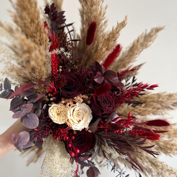 Burgundy Bridal Bouquet |Boho Wedding Flowers | Fall Bridesmaid Florals