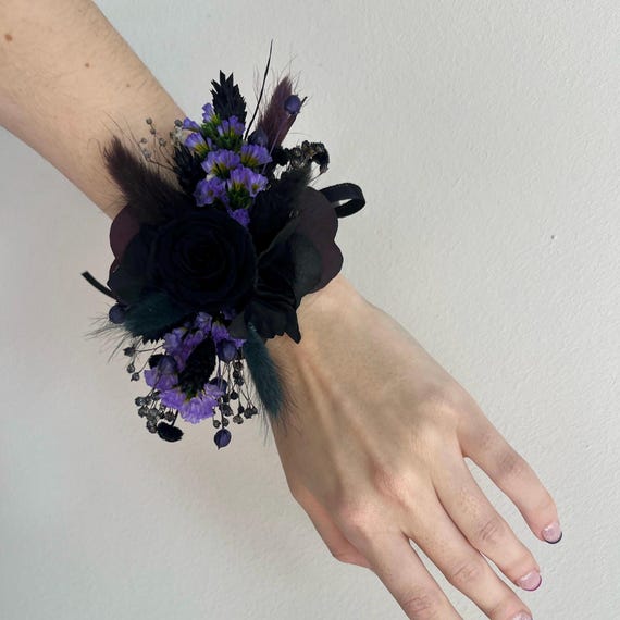 Ramillete de boda negro morado Ramillete de muñeca de boda