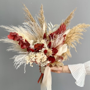 Rust Orange Dried Flower Wedding Bouquet, Terracotta Bridal Bouquet, Boho Fall Wedding Flowers, Preserved Flowers Keepsake