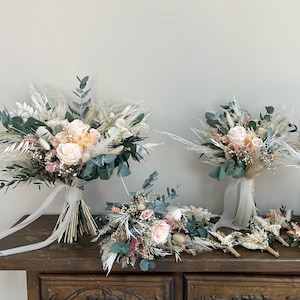 Blumenstrauß Hochzeit Altrosa Eukalyptus-Blumenstrauß Boho-Hochzeitsstrauß Weißer Hochzeitsstrauß Blush Trockenblumenstrauß für Brautjungfern Blumenstrauß