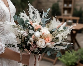 Blush rosa Brautstrauß | Getrocknete Boho Hochzeitsblumen