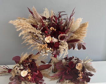 Burgundy Rust Bridal Bouquet, Burgundy Burnt Orange, Boho Rustic Bouquet, Wine Bridal Bouquet, Dried Flower Bouquet, Boho Wedding Bouquet