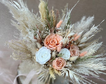 Pfirsich Rose Trockenblumenstrauß - Boho Brautblumen
