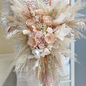 Dusty Peach Dried Bouquet with Preserved Roses • Natural Timeless Cascading Boho Arrangement